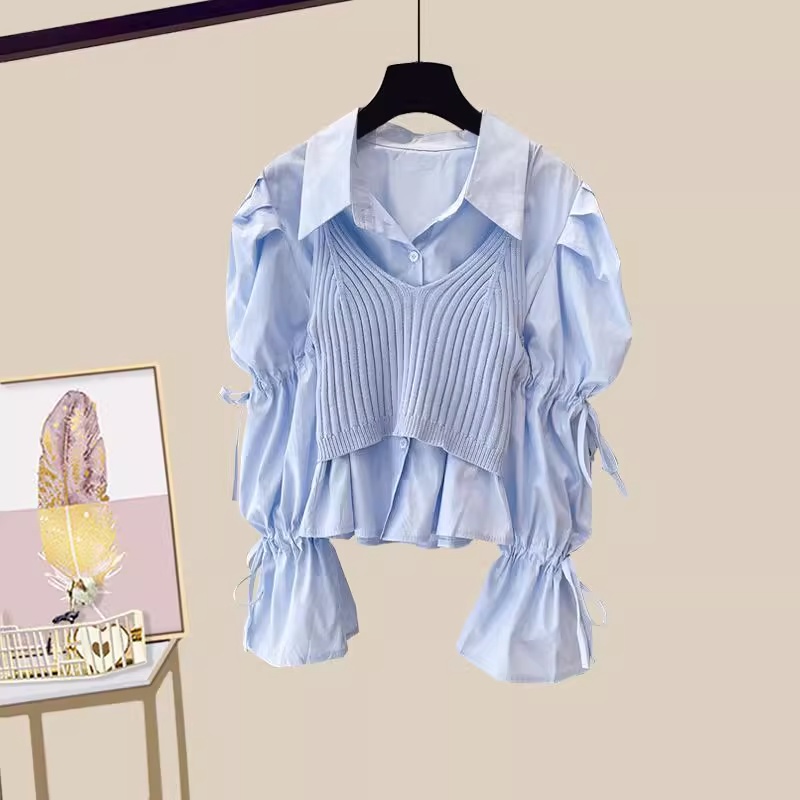 Set Áo Sơ Mi Phối Chân Váy Denim Ba Mảnh Thời Trang Xuân 2023 Mới Cho Nữ