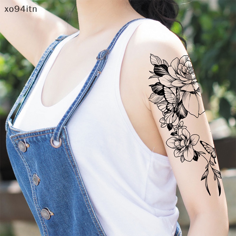 Hình Xăm Dán Tạm Thời Họa Tiết Hoa Trắng Đen Chống Thấm Nước