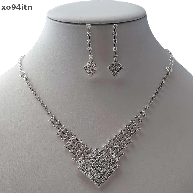 Set Vòng cổ Và Bông Tai Mạ Bạc Đính Đá Thời Trang