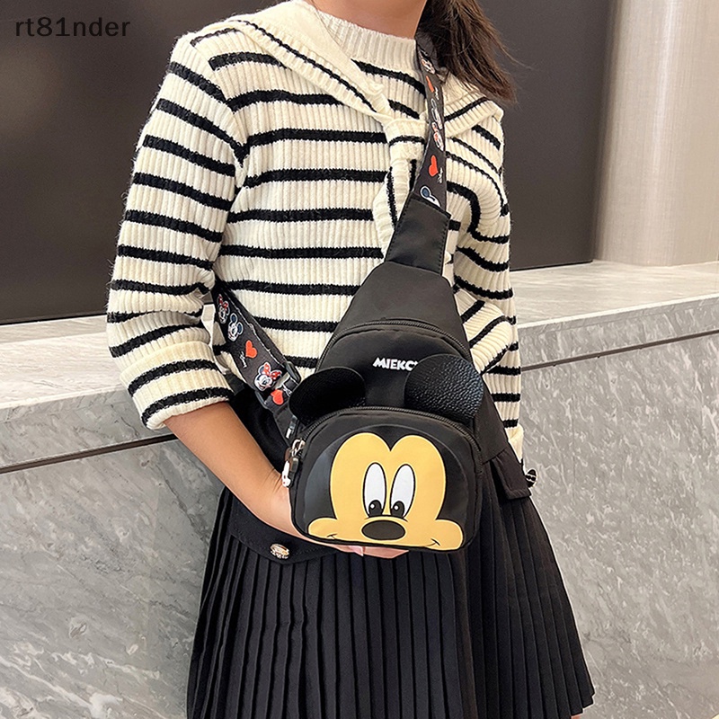 Túi Đeo Chéo Ngực Mini Bằng Vải PU Phối Màu Tương Phản Họa Tiết Hoạt Hình Cho Bé