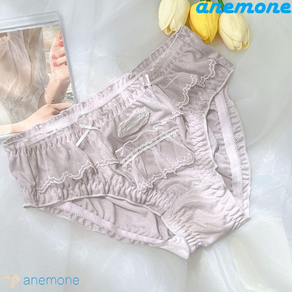 Quần Lót Cotton Phối Ren Nhún Bèo Màu Trơn In Chữ Dễ Thương Cho Nữ