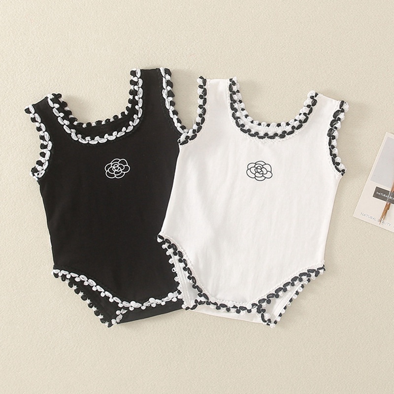 Áo Liền Quần Sát Nách Màu Trắng Đen Cho Bé Gái Sơ Sinh