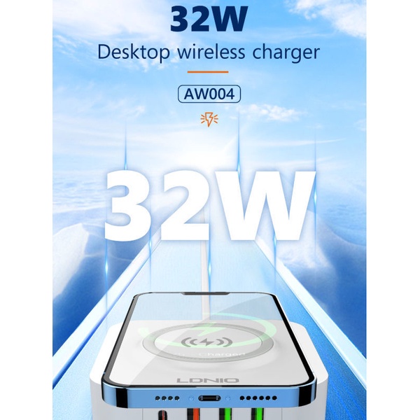 Bộ Sạc nhanh nhiều cổng sạc 32W Sạc Nhanh Không Dây 15W QC 3.0 18W & PD 20W Sạc Điện Thoại LDNIO AW0