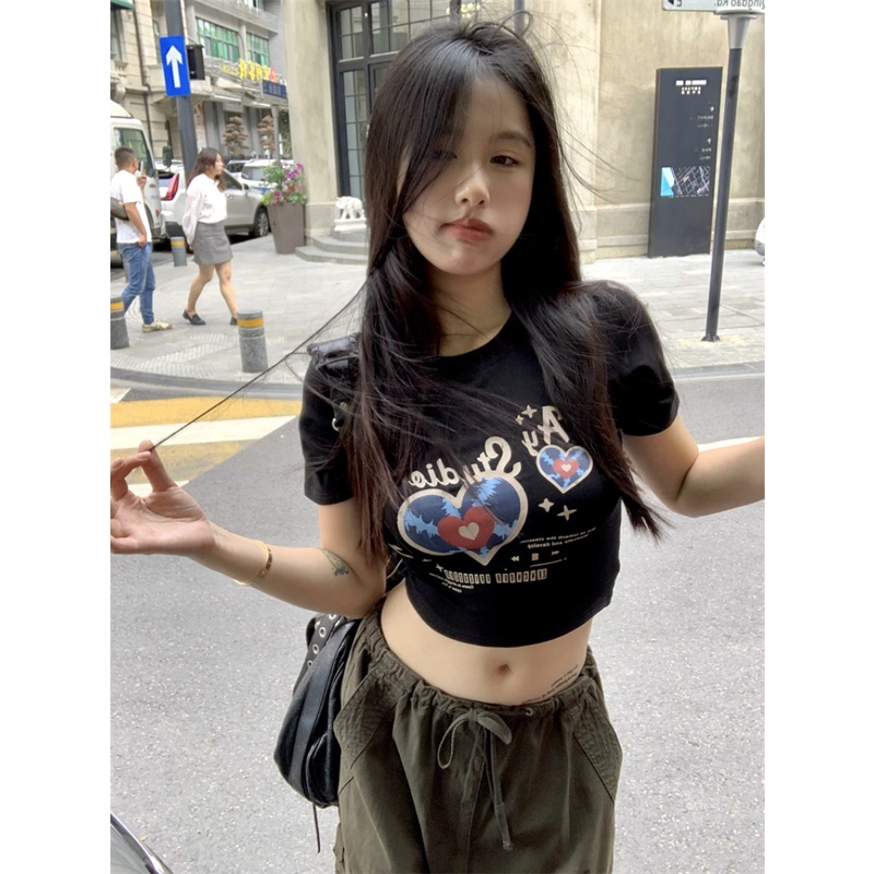 Áo Thun Croptop Tay Ngắn Dáng Ôm In Họa Tiết Thời Trang Quyến Rũ Cho Nữ