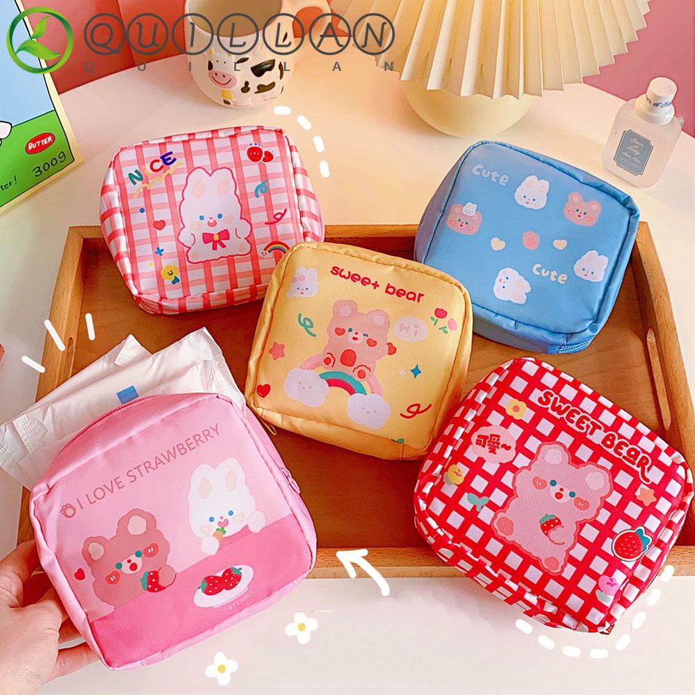 Túi đựng mỹ phẩm / băng vệ sinh bằng da PU chống nước in họa tiết thỏ / gấu thời trang Hàn Quốc