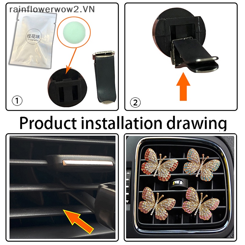 Kẹp Hình Bướm Đính Kim Cương Giả Tinh Xảo Cho Lỗ Thông Khí Xe Hơi (H)