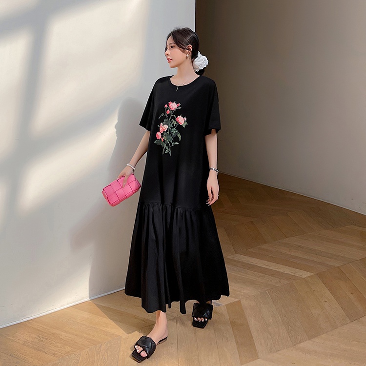 Đầm Midi Cotton Tay Ngắn Dáng Rộng In Họa Tiết Thời Trang Mùa Hè 2023 Cho Nữ L XL XXL 3XL 7577 F106