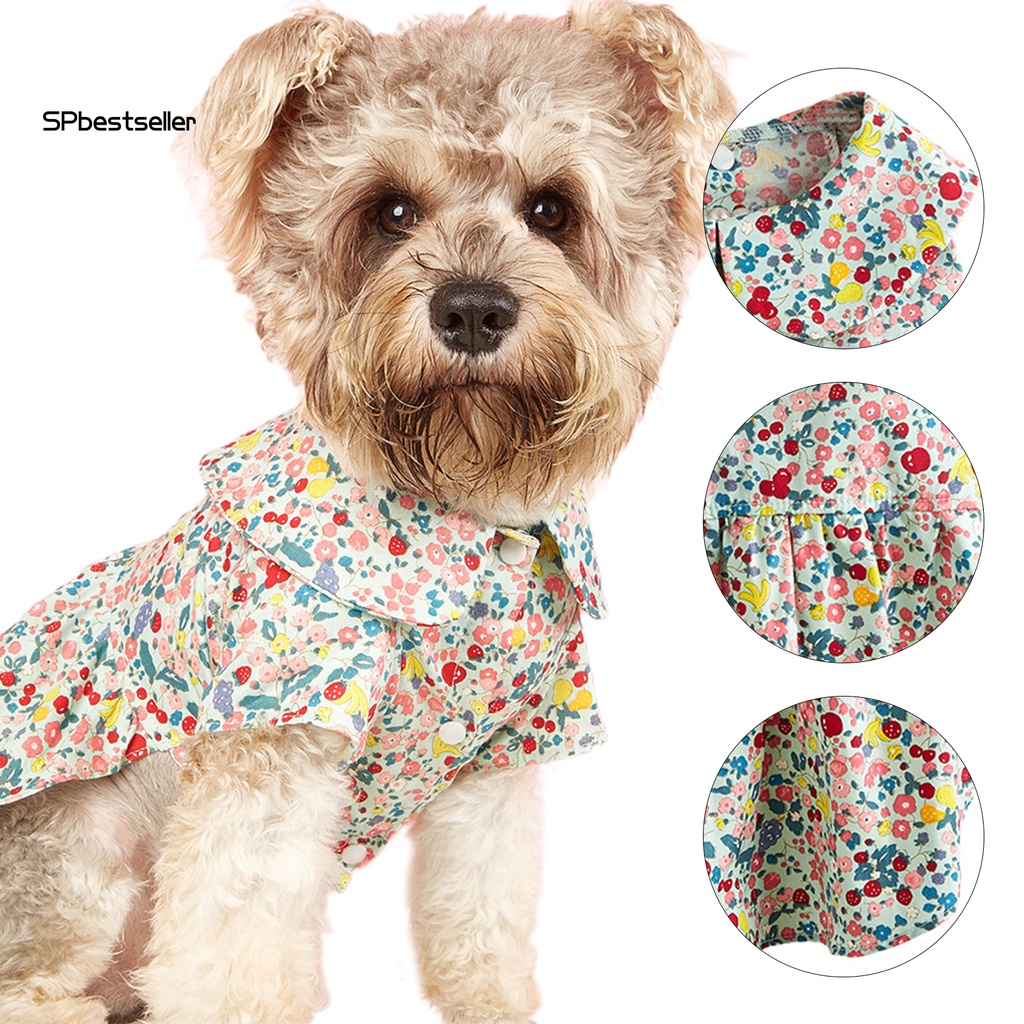Spbestsellkr Đầm Thoáng Khí Bằng Polyester Viền In Hoa Đáng Yêu Cho Thú Cưng Hàng Ngày