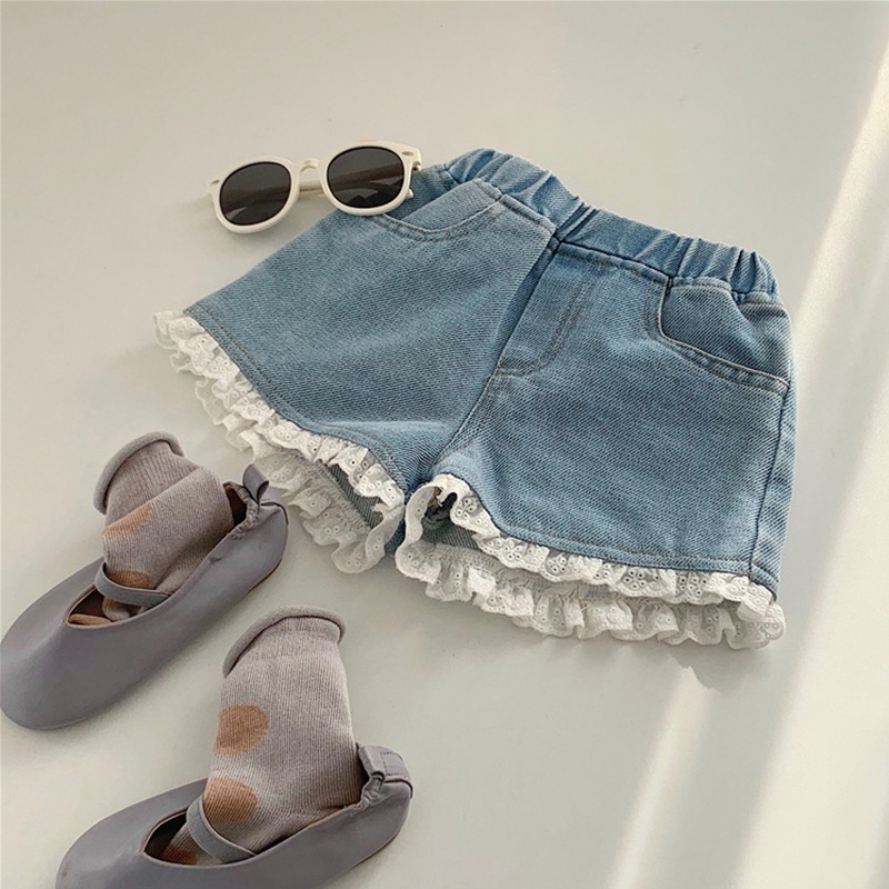 Quần Short Denim Mềm Mại Cột Dây Kiểu Hàn Quốc Dễ Thương Cho Bé 1-6 Tuổi