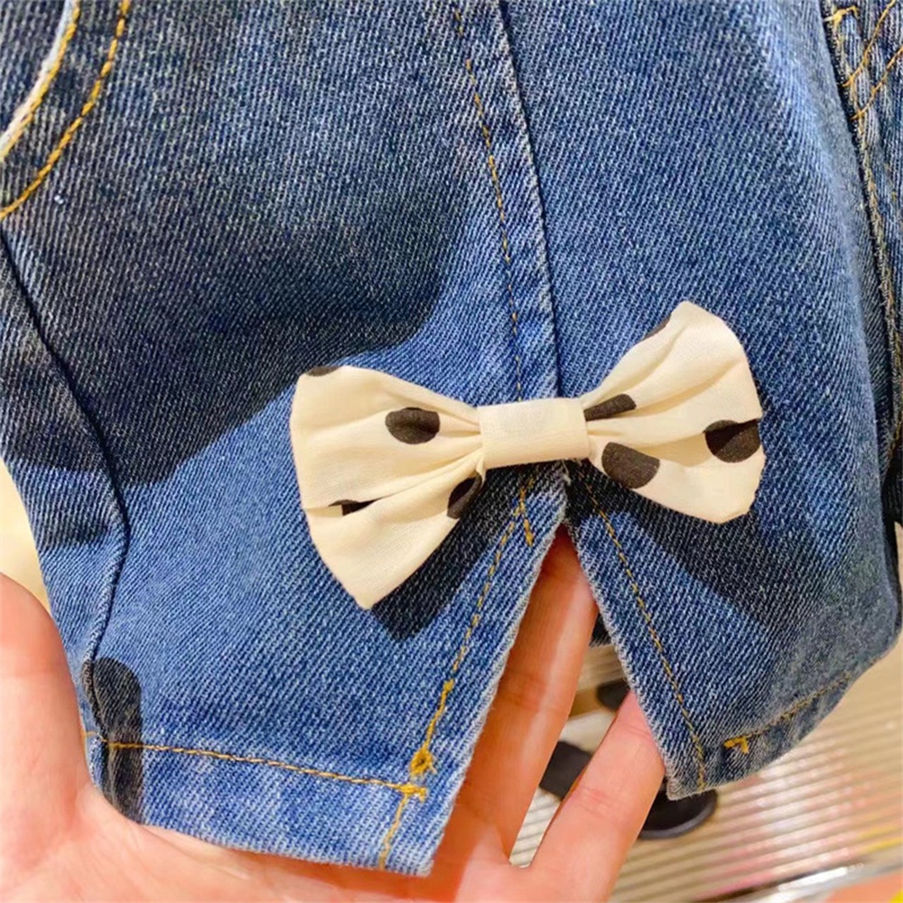 BEAR LEADER Set Đồ Mùa Hè 2 Món Gồm Áo Sơ Mi Trắng Chấm Bi + Quần Ngắn Thắt Nơ Cho Bé Gái 2-7 Tuổi