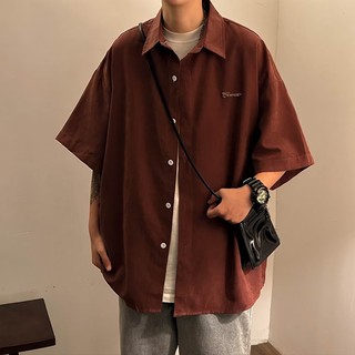  Live GREA Áo sơ mi nam màu trơn văn học tay năm điểm thủy triều thời trang mùa hè nam tiêu chuẩn thanh niên cổ vuông phổ biến Harajuku phong cách mới 