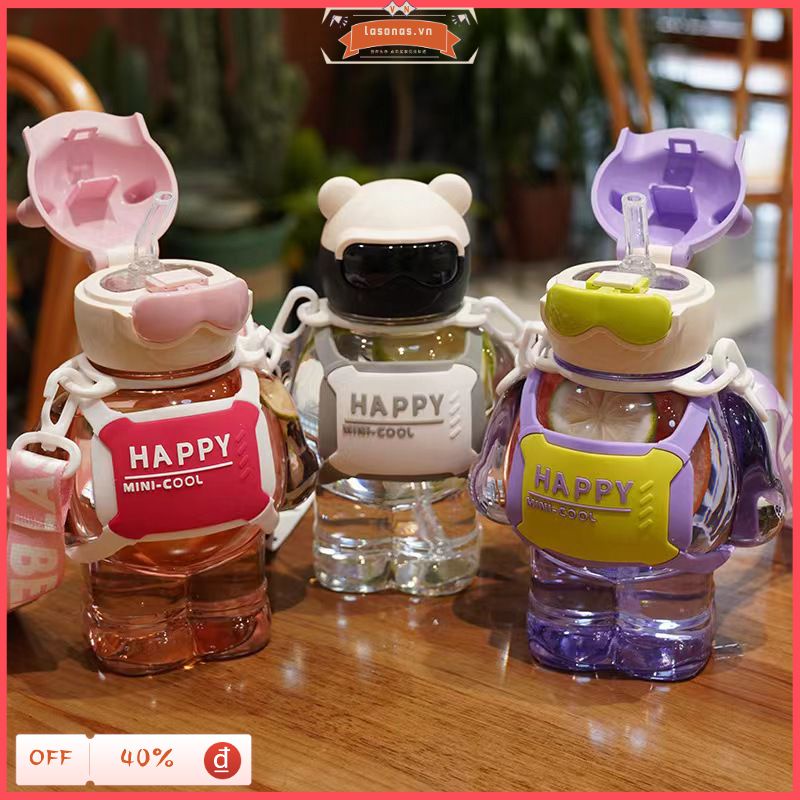 Mùa hè dễ thương bình nước học sinh công suất lớn bình đựng nước rơm trẻ em phim hoạt hình chai cốc uống nước nhựa vẻ đẹp cao bụng lớn cốc