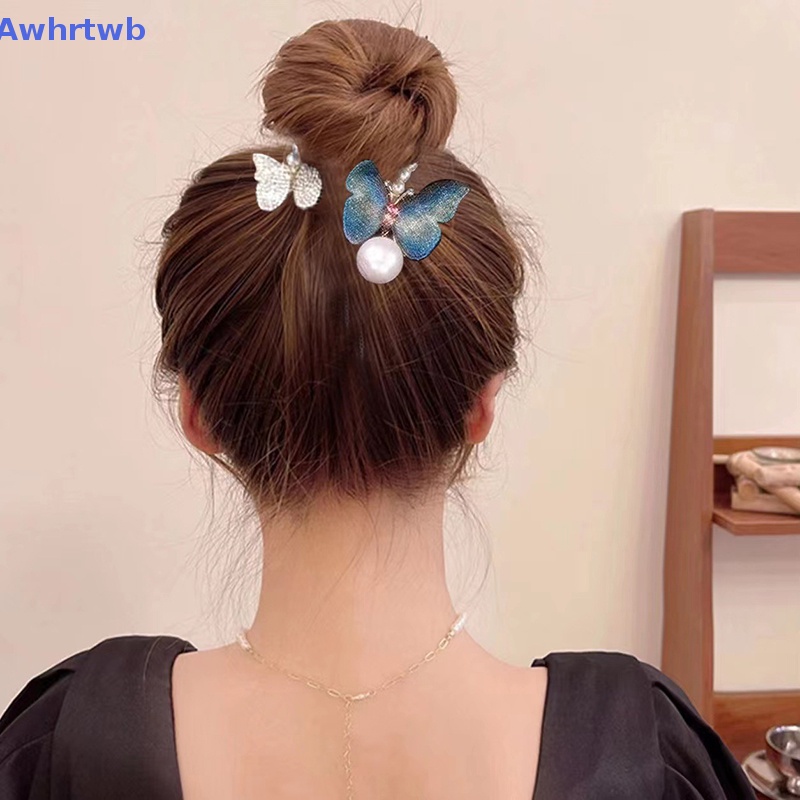 Kẹp Tóc Càng Cua Thêu Họa Tiết Bướm Đính Đá &amp; Ngọc Trai Cho Nữ Mới