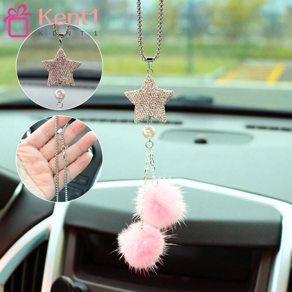 Xe KENT1|Dây Chuyền Mặt Quả Cầu Lông Xù|Phụ Kiện Trang Trí Gương Chiếu Hậu Hình Ngôi Sao Năm Cánh