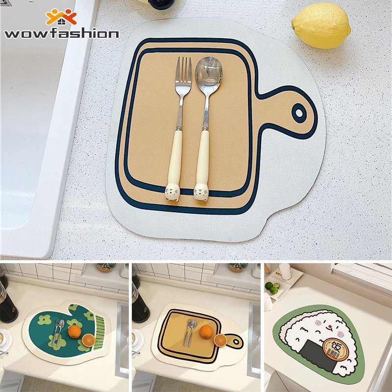 Thảm Lót Chén Dĩa Thấm Hút Nước Chống Trượt Họa Tiết Hoạt Hình