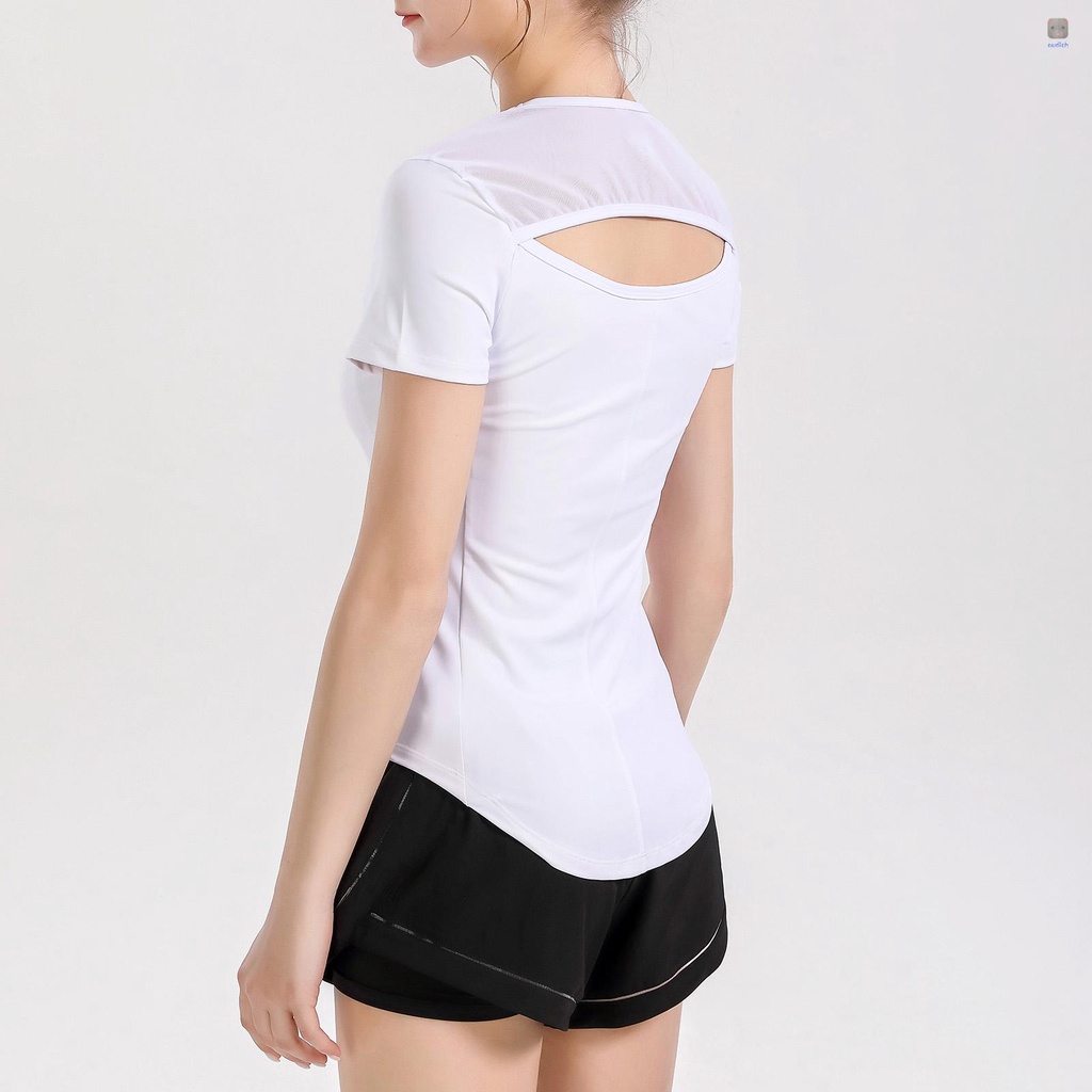 Áo Thun Thể Thao Tay Ngắn Phối Lưới Hở Lưng Ôm Sát Quyến Rũ Thời Trang Cho Nữ