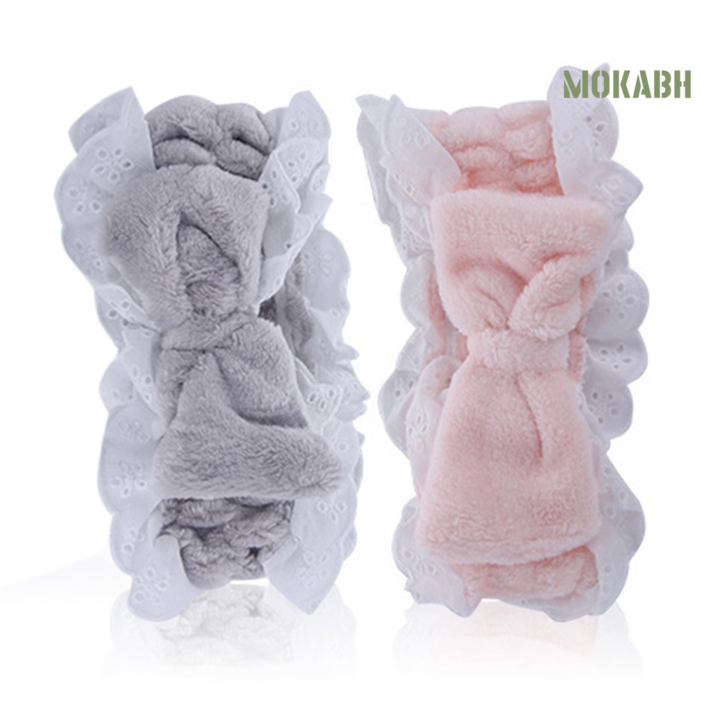 [Mok Abh] Băng Đô Thắt Nơ Bằng Lông Cừu San Hô Dày Mềm Co Giãn Chống Dầu Trang Trí Tóc Dành Cho Nữ