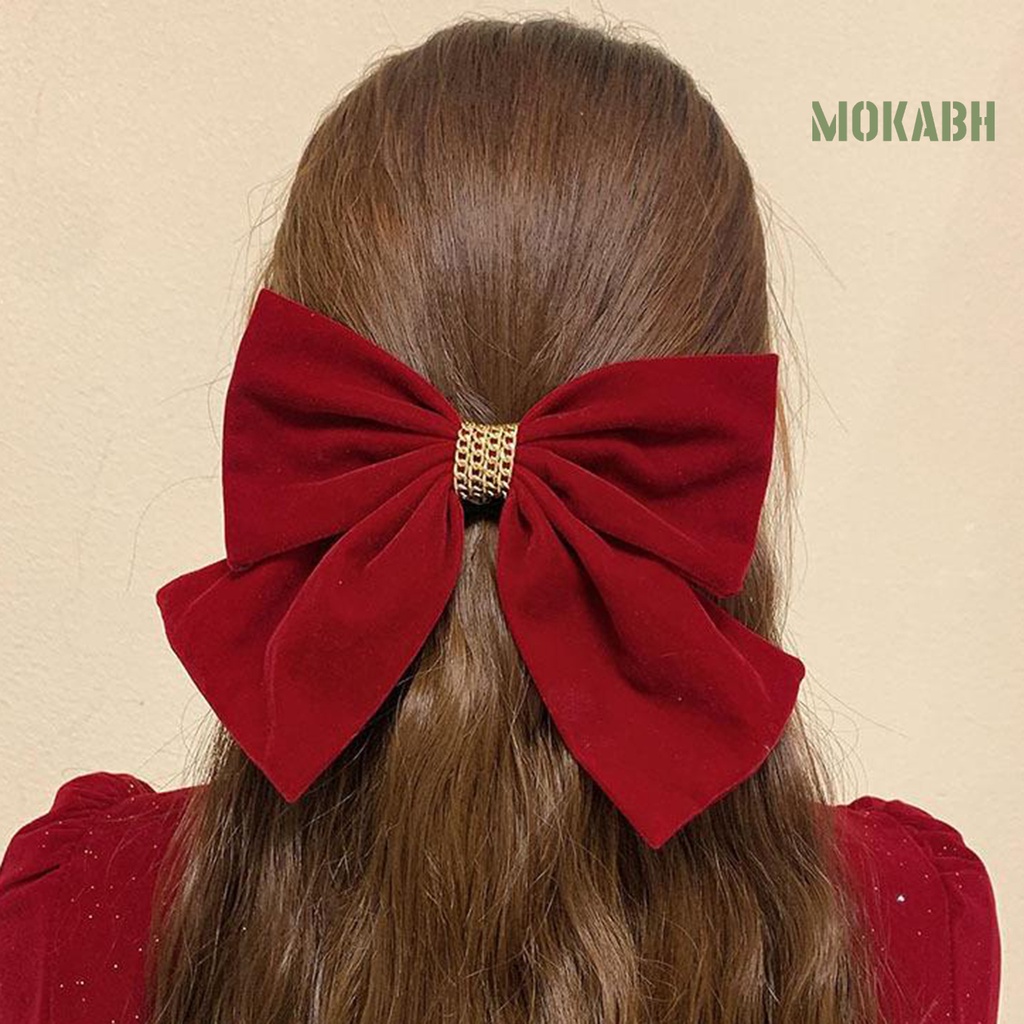 Kẹp Tóc Hình Nơ Màu Trơn Co Giãn Chống Trượt Phong Cách Hàn Quốc Dành Cho Nữ