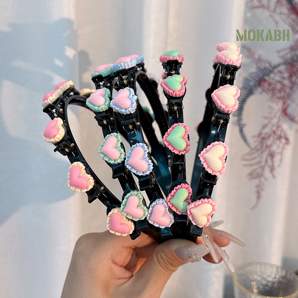 Băng đô cài tóc rửa mặt Co Giãn Chống Trượt Họa Tiết Trái Tim Màu Sắc Tương Phản Thời Trang Cho Nữ