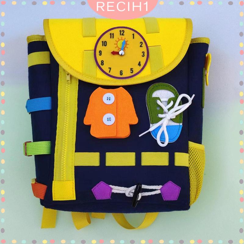 [Recih] Ba Lô Học Hoạt Động Có Khóa Kéo / Nút / Đồng Hồ Đồ Chơi Xếp Hình Kỹ Năng Sống Cơ Bản Dành Cho Trẻ Em 4~8 Tuổi
