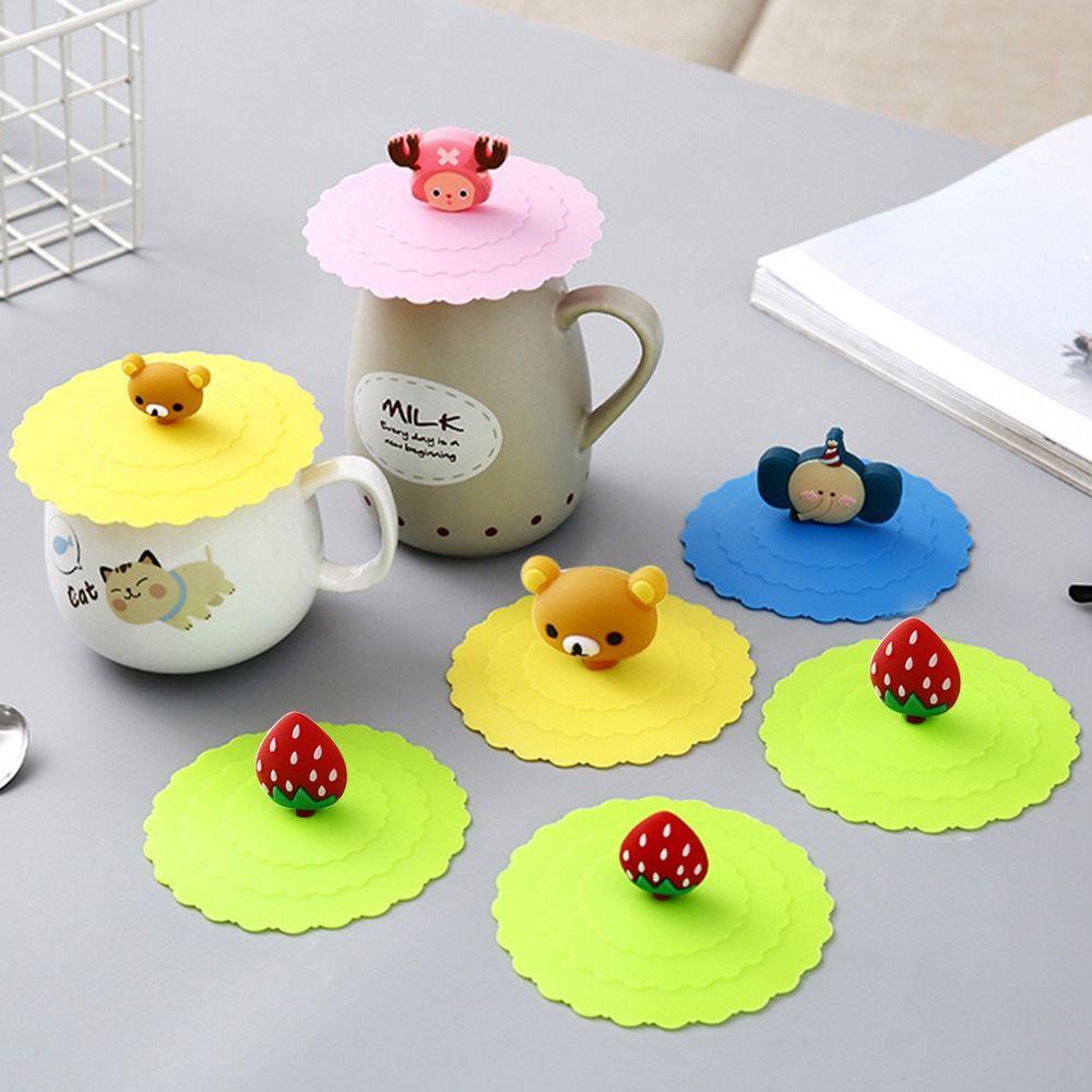 Bộ 3 Nắp Đậy Cốc Nước Bằng Silicone Chống Tràn Kiểu Hoạt Hình Dễ Thương