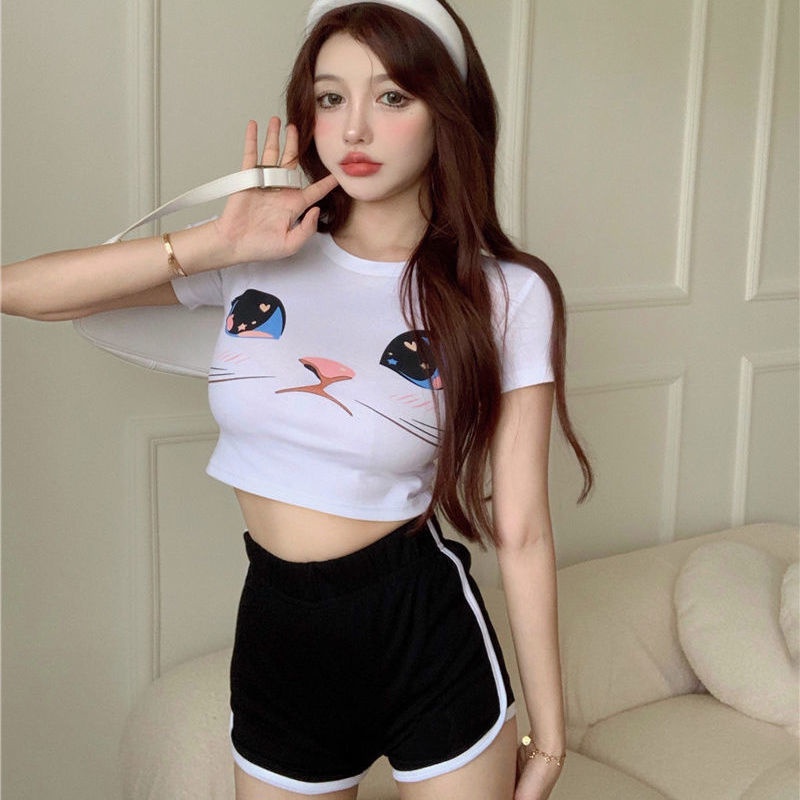 Set Áo baby tee Thun croptop Ngắn Tay + Quần Short Thể Thao Thời Trang Mùa Hè Cho Nữ