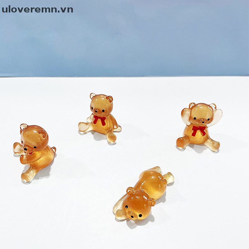 Set 2 Chú Gấu Mini Bằng Nhựa Resin Phát Quang Dùng Để Trang Trí DIY