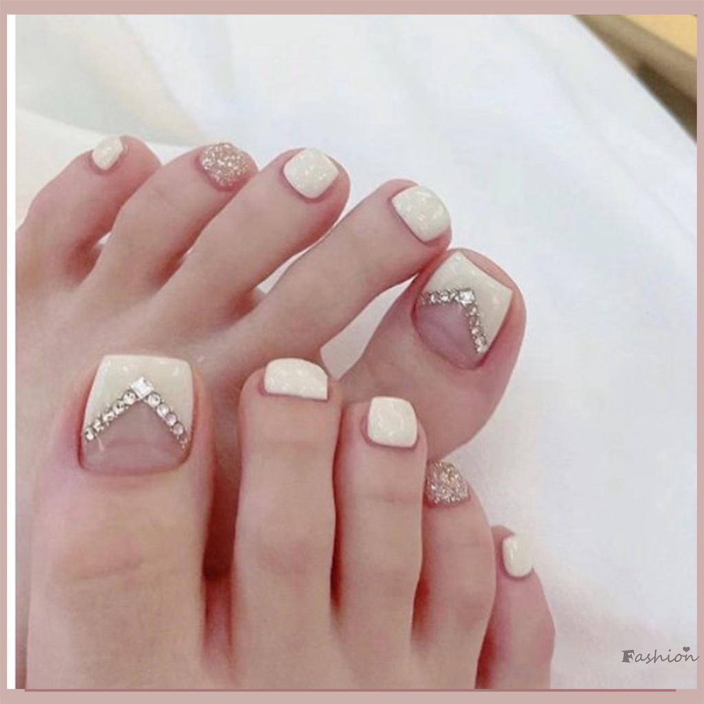 Móng Chân Giả Mềm &amp; Dẻo Đính Kim Cương Trắng Lấp Lánh Không Áp Lực Gắn Giường Ngủ