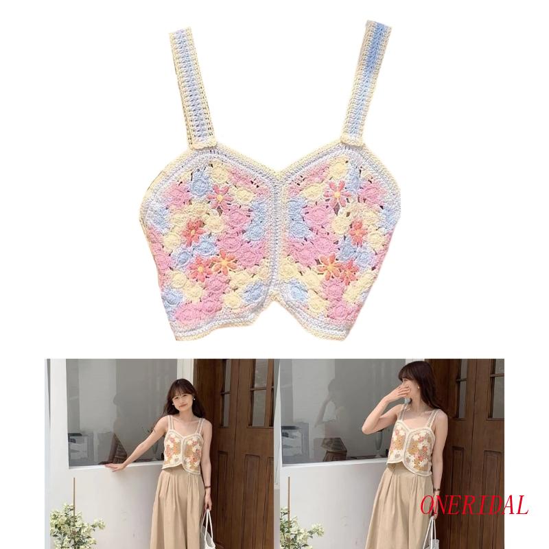 Áo Croptop Dệt Kim Thêu Hoa Thời Trang Cho Nữ