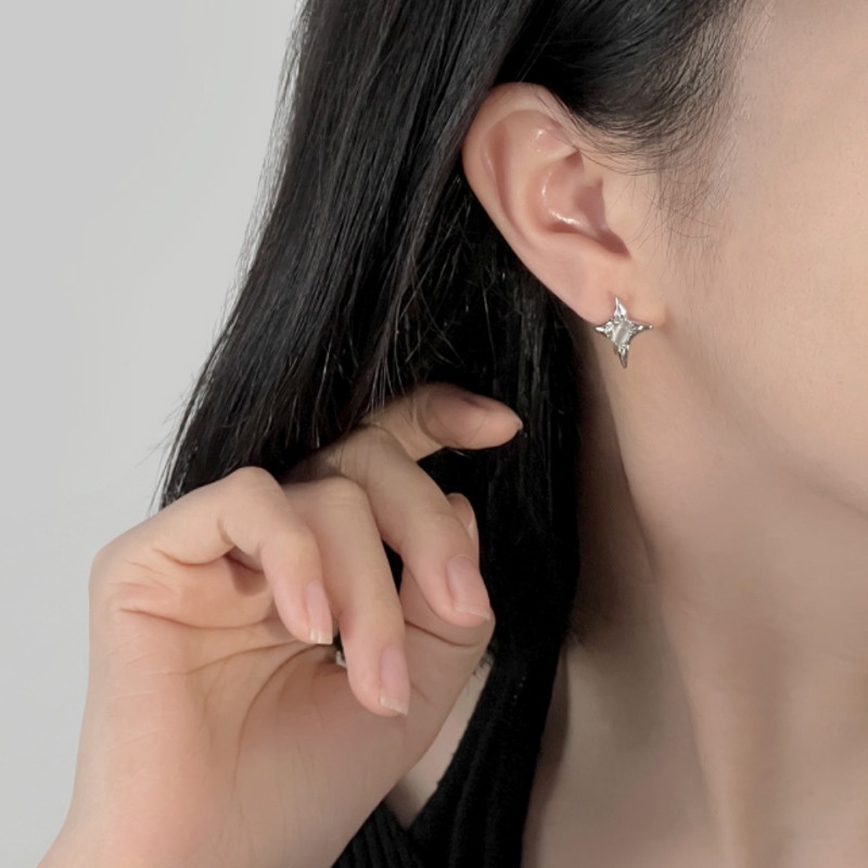 Khuyên Tai Bốn Ngôi Sao Đá Mắt Mèo Phiên Bản Hàn Quốc Không Đối Xứng Cá Tính Thời Trang niche Cao Cấp Cho Nữ