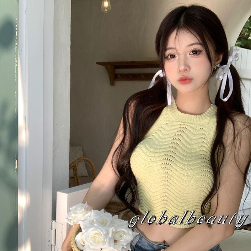 Áo Thun Không Tay Cổ Tròn Dáng Ôm Gợn Sóng Thời Trang Mùa Hè Dành Cho Nữ