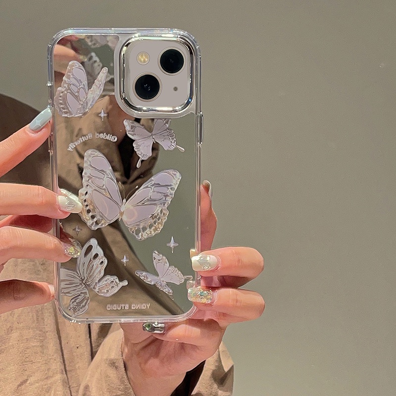 Ốp Điện Thoại Cứng Tráng Gương Mạ Điện Chống Sốc Chống Rơi Hình Bướm Cho iPhone 14 13 12 11 Pro Max 14 Plus