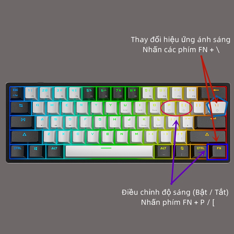 Bàn phím cơ gaming LEAVEN K620 Led RGB 61 phím blue swith có Hotwap chơi game, dùng văn phòng bảo hành 12 tháng