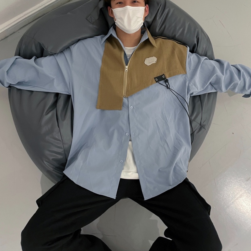 Áo Sơ Mi Thiết Kế Chắp Vá Waffle Phong Cách Mới Mùa Thu Cho Nam Và Nữ