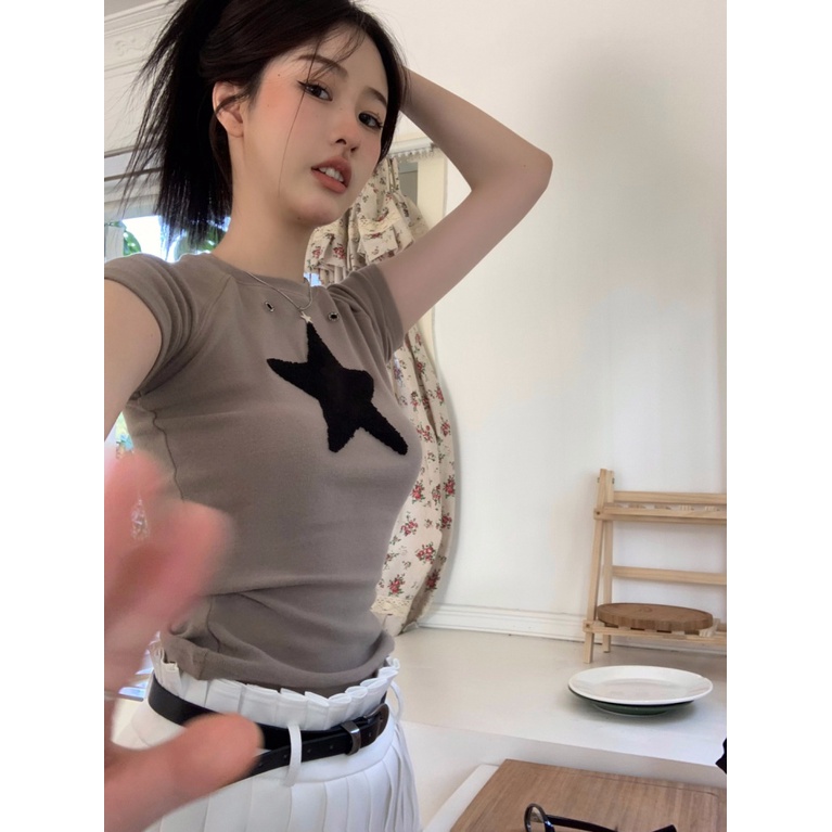Áo baby tee Thun croptop Cotton Ngắn Tay Ôm Dáng Phong Cách Retro Mùa Hè Cho Nữ