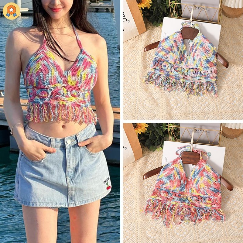 Áo Lửng Hai Dây Phối Tua Rua Thời Trang Quyến Rũ Dành Cho Nữ