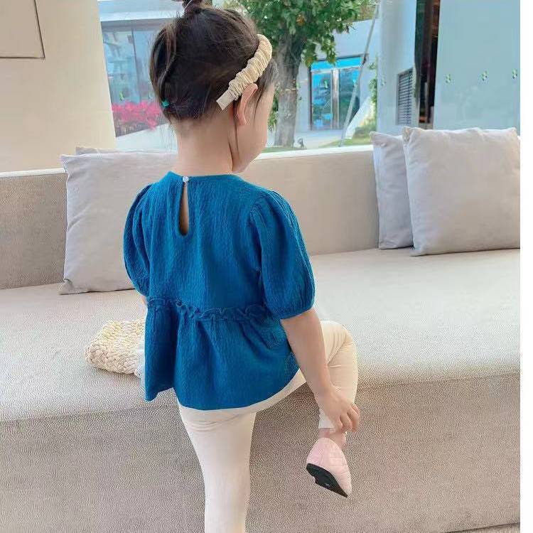 Áo Sơ Mi Vải Lanh Cotton Màu Sắc Đơn Giản Phong Cách Hàn Quốc Cho Bé Gái