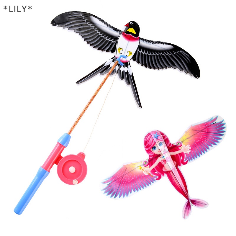 Lily phim hoạt hình trẻ em diều Mini nhựa đồ chơi diều + 40cm tay phanh cần câu đồ chơi uuu