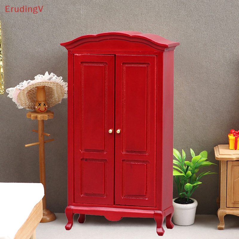 Tủ Quần Áo Màu Đỏ Phong Cách Retro Cho Nhà Búp Bê 1: 12