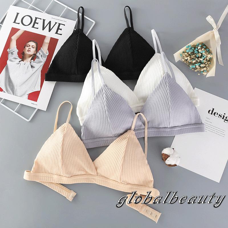 Gb- Áo Ngực Tam Giác Dệt Kim Mỏng Màu Trơn Bảo Vệ Toàn Diện Không Dây Có Đệm Lót Mỏng Điều Chỉnh Được