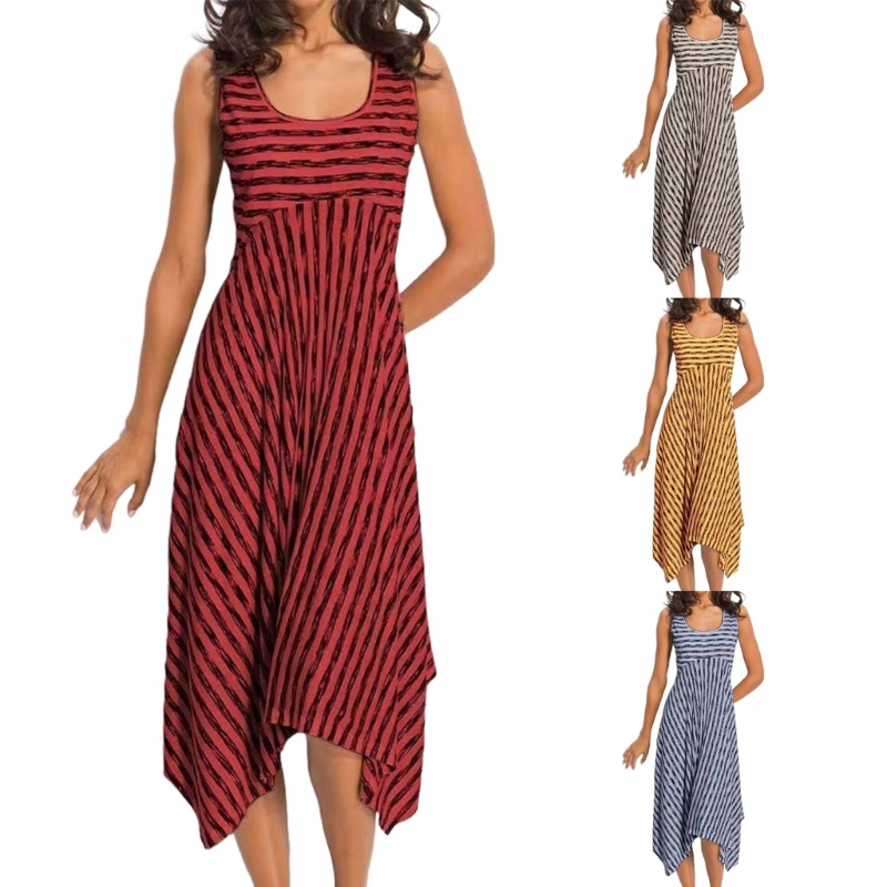 Đầm Midi Không Tay Họa Tiết Kẻ Sọc Thời Trang Mùa Hè Cho Nữ