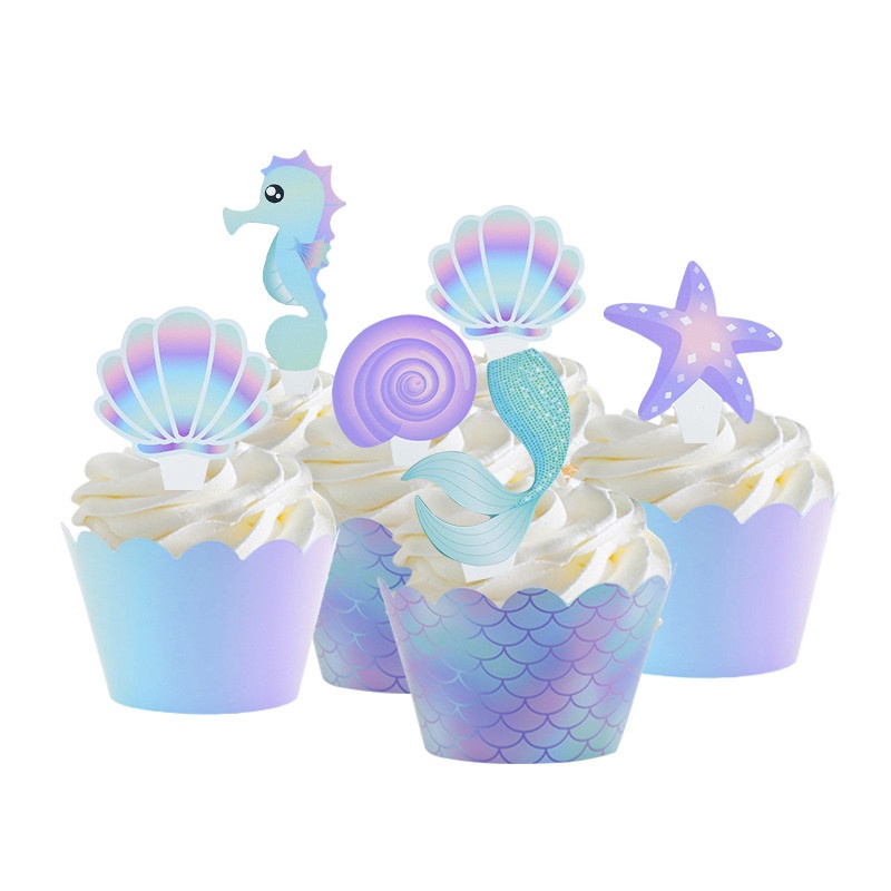 Set 40 Que Cắm Trang Trí Bánh Cupcake + 20 Đuôi Nàng Tiên Cá Hai Mặt