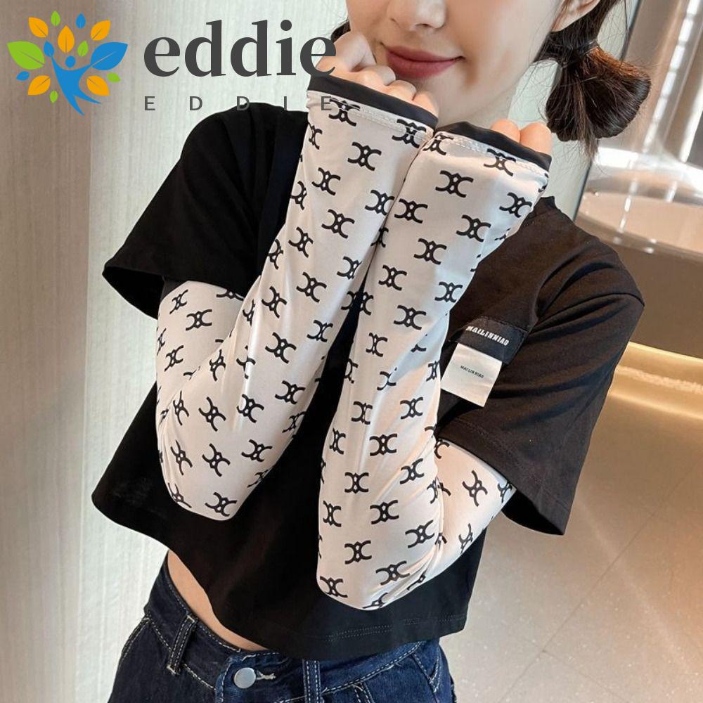 1 Cặp Găng Tay Chống Nắng 26Eddie Bằng Lụa Lạnh Mỏng Không Ngón In Chữ Thời Trang