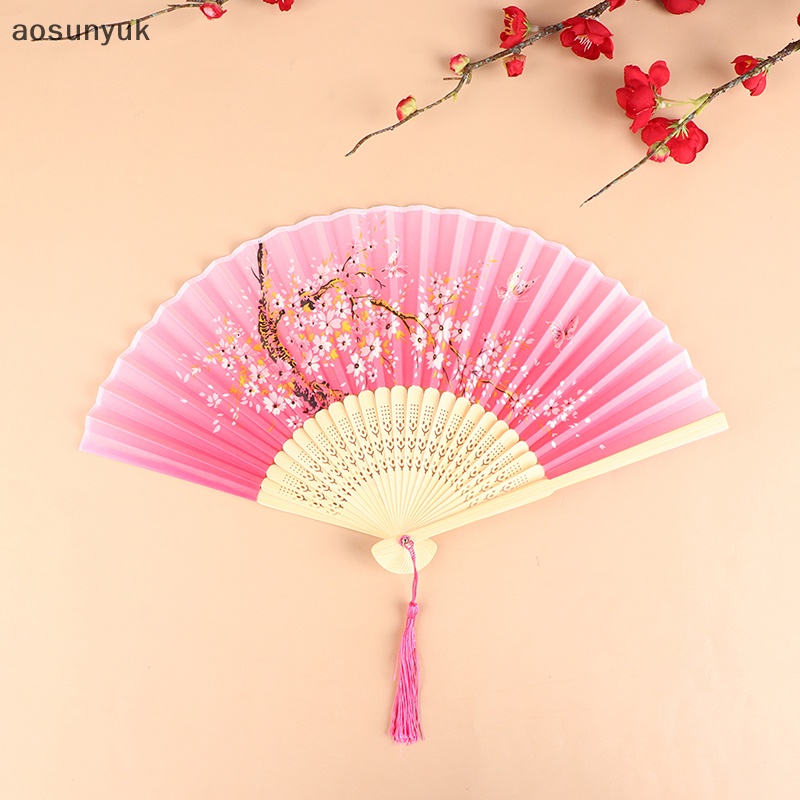 Quạt Xếp Cầm Tay Bằng Lụa Phong Cách Trung Hoa Aosunyuk