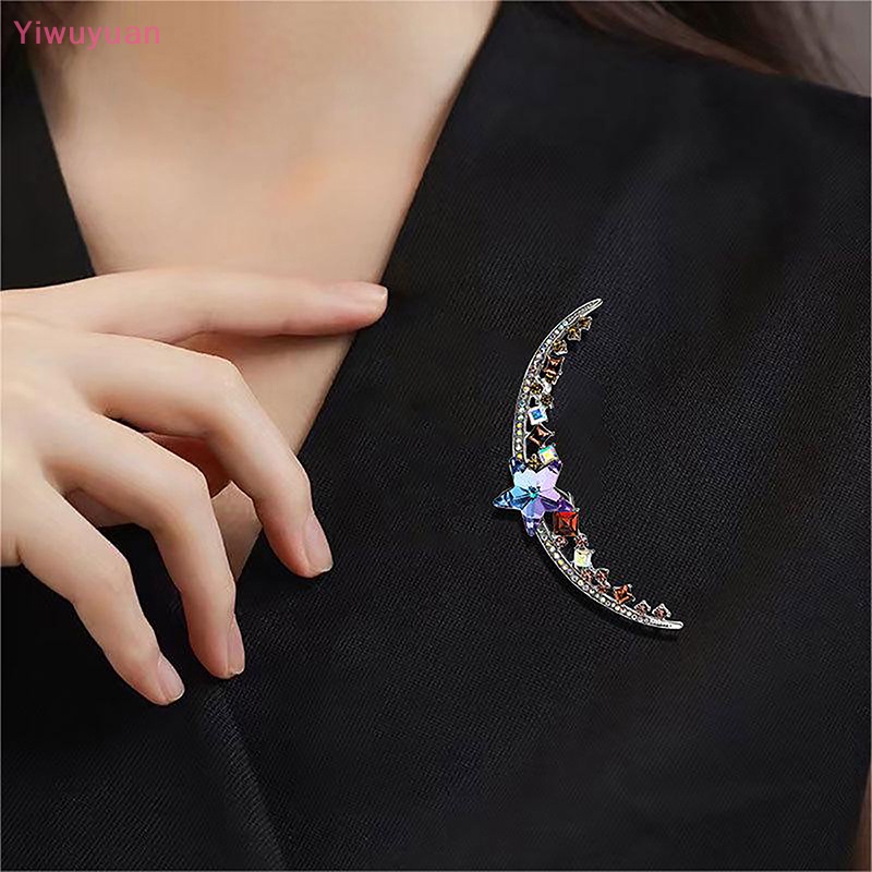 < Yiwuyuan > Ghim Cài Áo Khoác Khăn Choàng Lụa Đính Đá Mặt Trăng Thanh Lịch Cá Tính