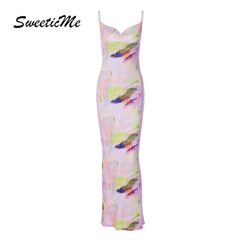 Đầm Hai Dây Hở Lưng Dáng Ôm In Họa Tiết Thời Trang 2023 Quyến Rũ Cho Nữ