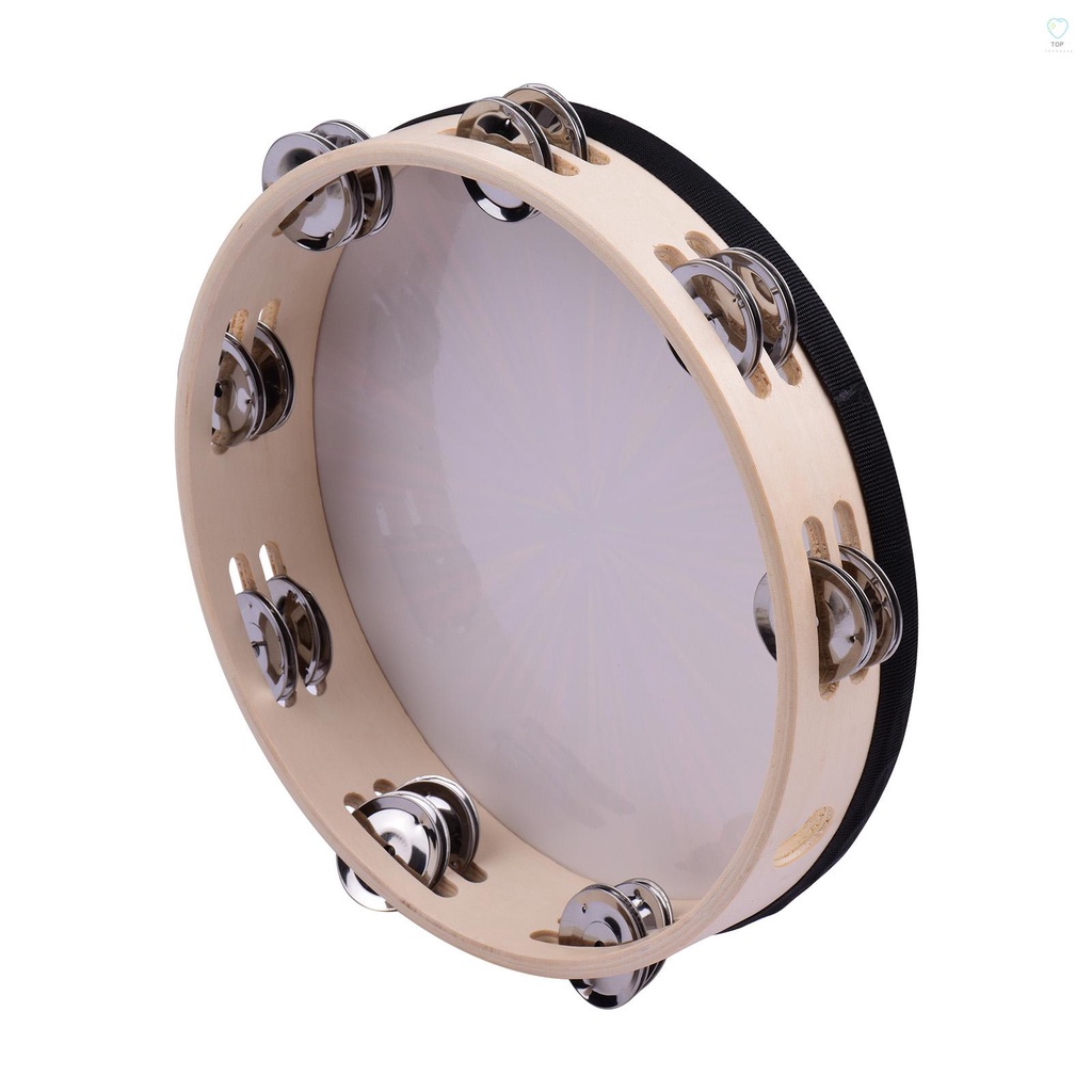 Trống Tambourine Cầm Tay Bằng Gỗ 10 Inch Với Hàng Rào Phản Quang