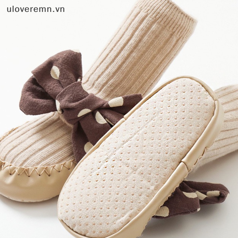 Vớ Da Chống Trượt Đính Nơ Họa Tiết Chấm Bi Xinh Xắn Cho Bé Gái