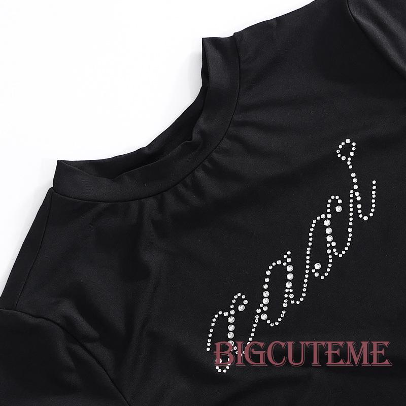 Áo Croptop Tay Ngắn Cổ Tròn Đính Đá Ôm Dáng Thời Trang Mùa Hè Cho Nữ