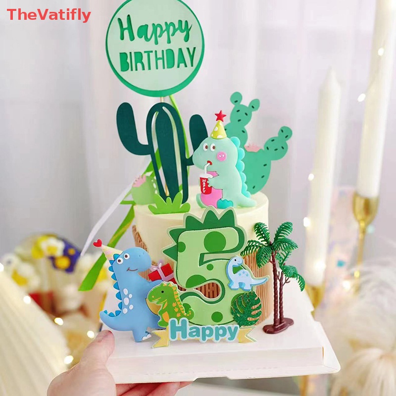 1 Que Cắm Trang Trí Bánh Kem Hình Khủng Long / Lá Cọ Độc Đáo